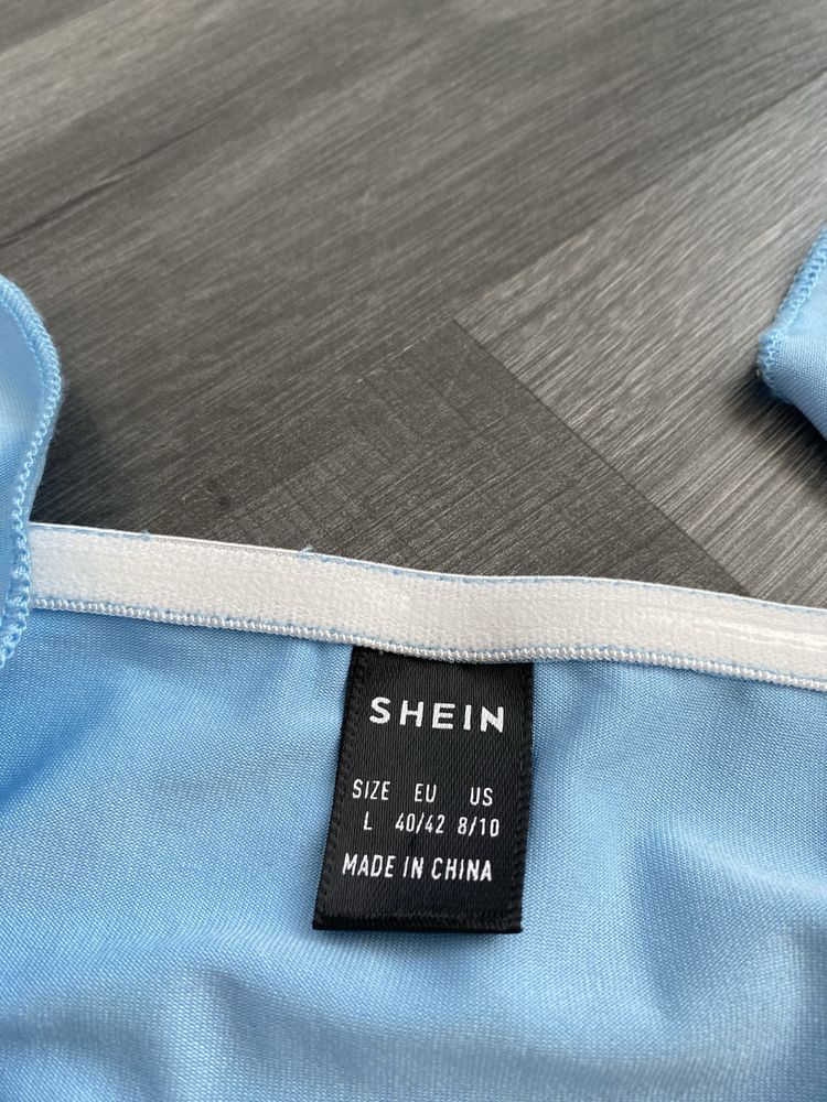 Shein L/40 długa maxi suknia sukienka z rozcięciem niebieska