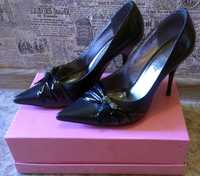 Туфли кожаные черные модельные женские Bolyssi, 37 размер, каблук 10