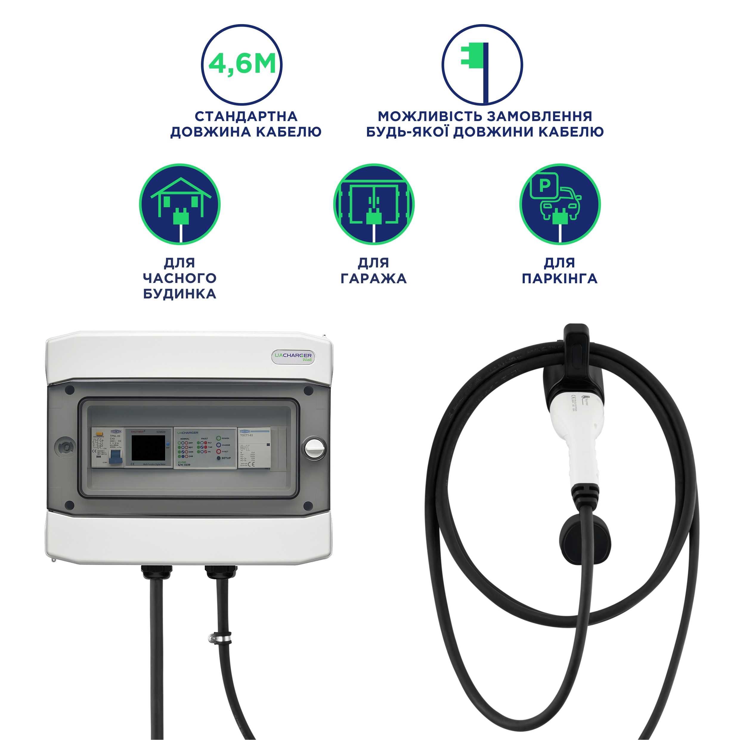 Зарядна станція  для електромобілів UACHARGER WALL 9,2 кВт, 6-40А