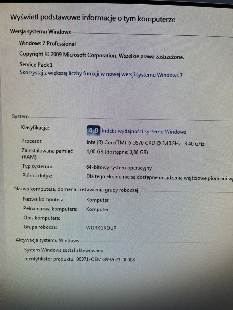 Komputer hp Compaq Elite 8300 Windows 7sp