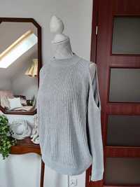 Sweter sweterek szary basic H&M odkryte ramiona 36 S