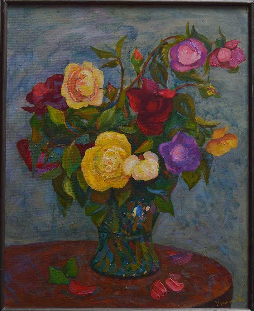 Усикова Евдокия (1913-1996). Цветы Розы 47*37 см Квіти Троянди