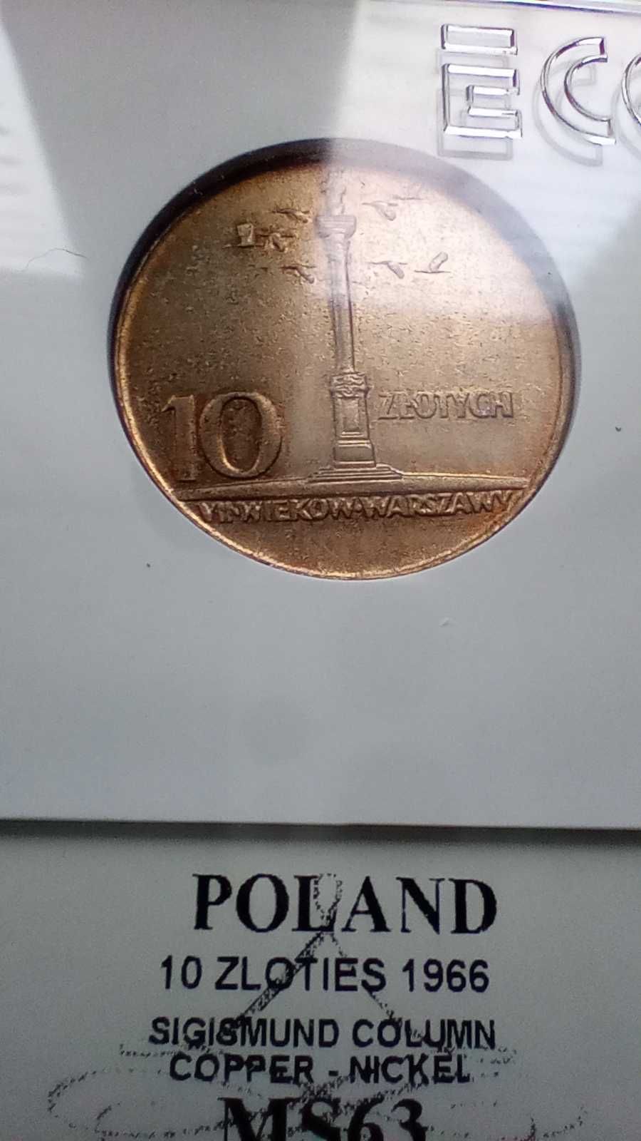 Stare monety 10 złotych 1966 Mała Kolumna MS63 skrętka PRL