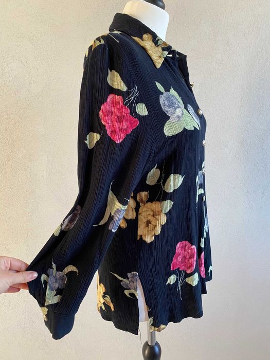 Przepiękna vintydżowa koszula damska 100% wiskoza kwiaty guziki jesień