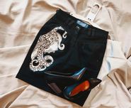 Spódnica jeansowa czarna denim ręcznie malowana