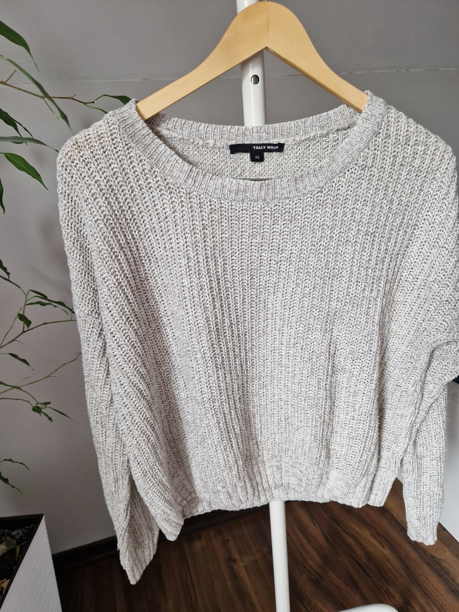 Szary sweter Tally Weijl, 34 XS gruby splot miękki i stylowy modny