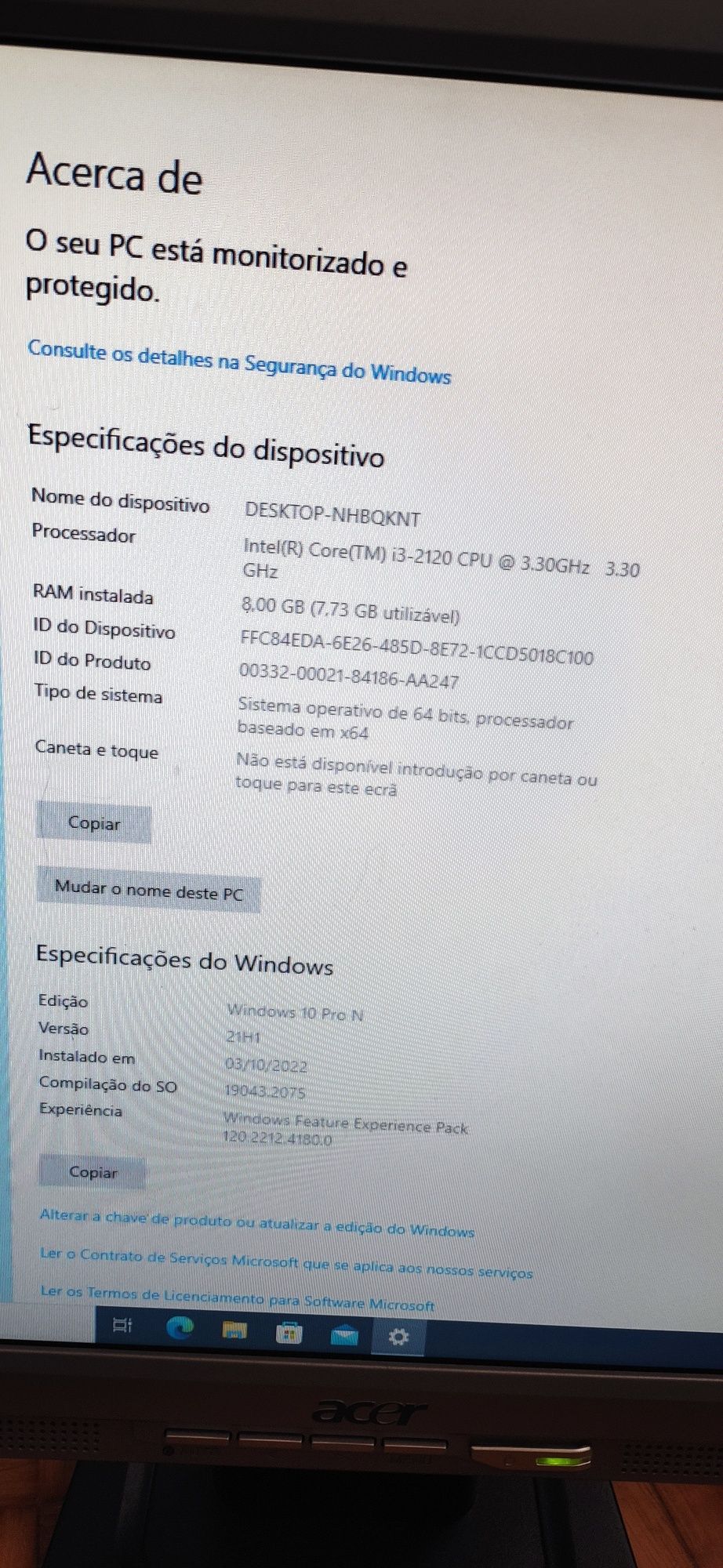 Computador fixo i3 8GB RAM Windows 10 Pro 64bits e Office 2016 origina