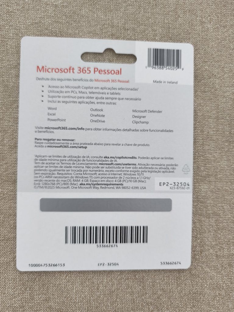 Microsoft 365 Pessoal - ESD - Cartão Digital