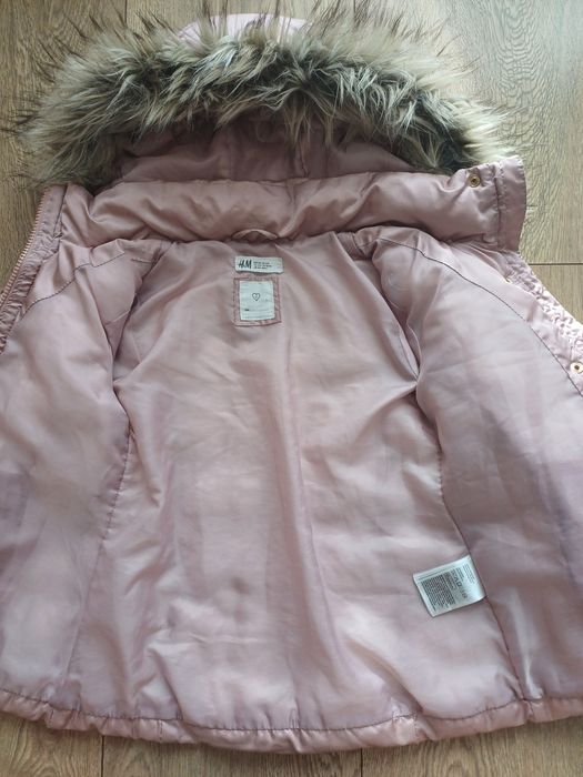 Kurtka zimowa H&M 104 cm, pudrowy róż