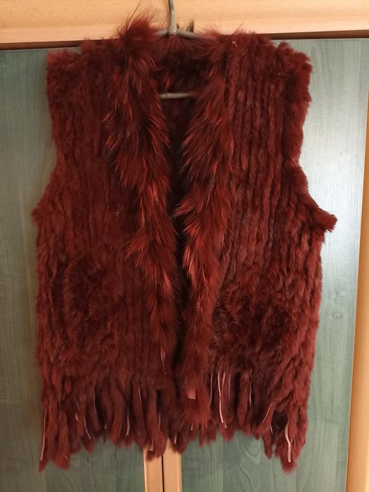 Жилетка вязаная с натуральным мехом кролика, размер 50