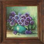 Obraz olejny Bratki w drewnianej ramie - 40cm/40 cm