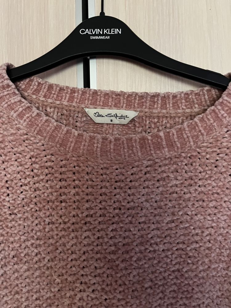 Miss Selfridge r 8 S sweterek sweter ażurowy crop krótki pudrowy róż