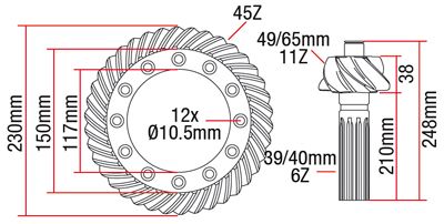 Wałek Ataku z Kołem 11/45 Massey Ferguson