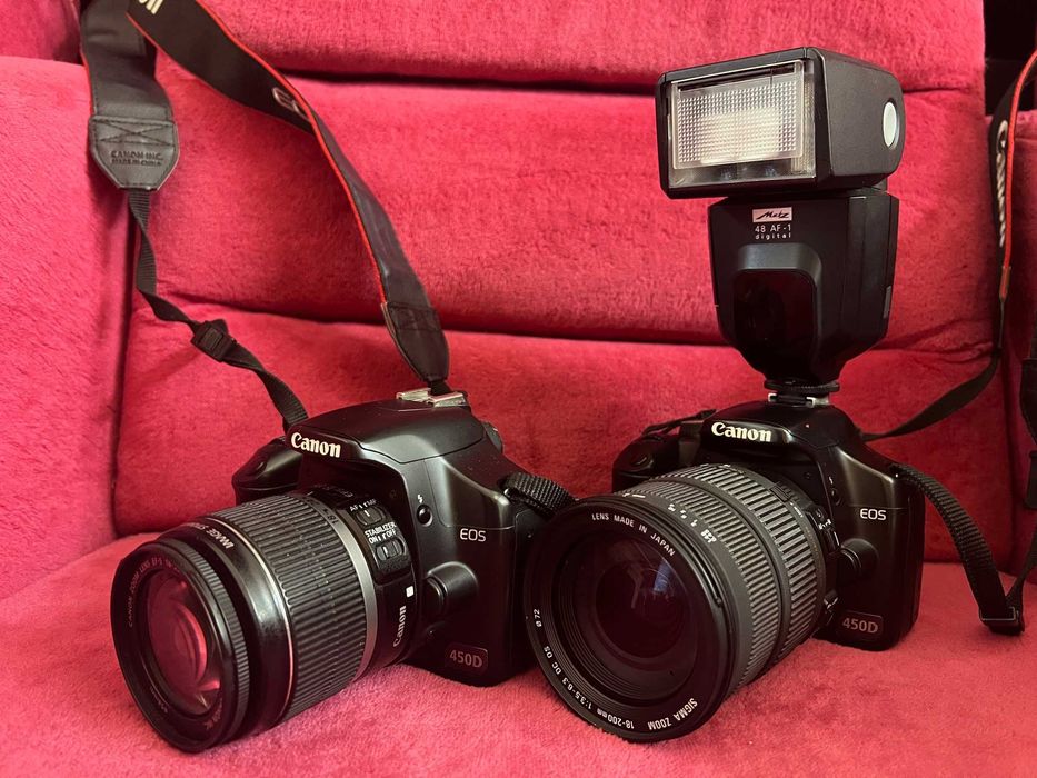 Canon EOS 450 D incl 3 x Baterias + tripé + 2 x zoom + mala + flash