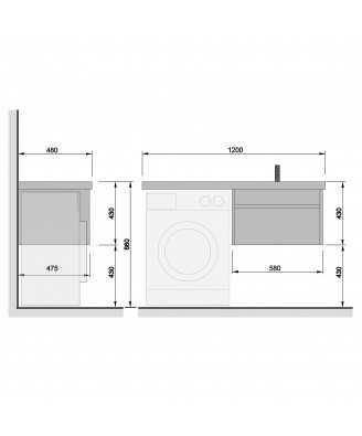 Тумба Wing 60-W з умив. Rodeo 120 R з крилом над пралкою