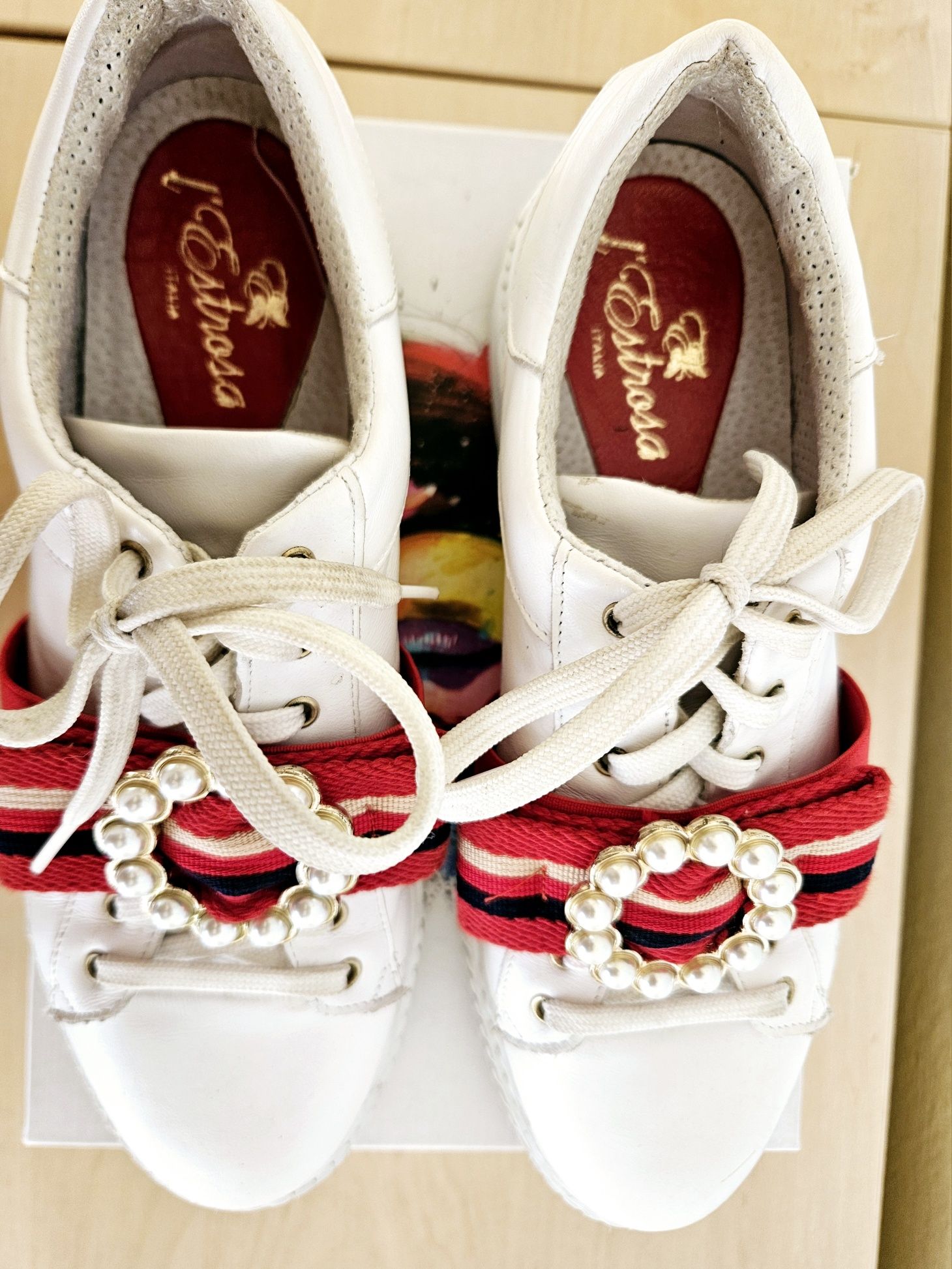 Białe sneakersy L'Estrosa skóra włoska