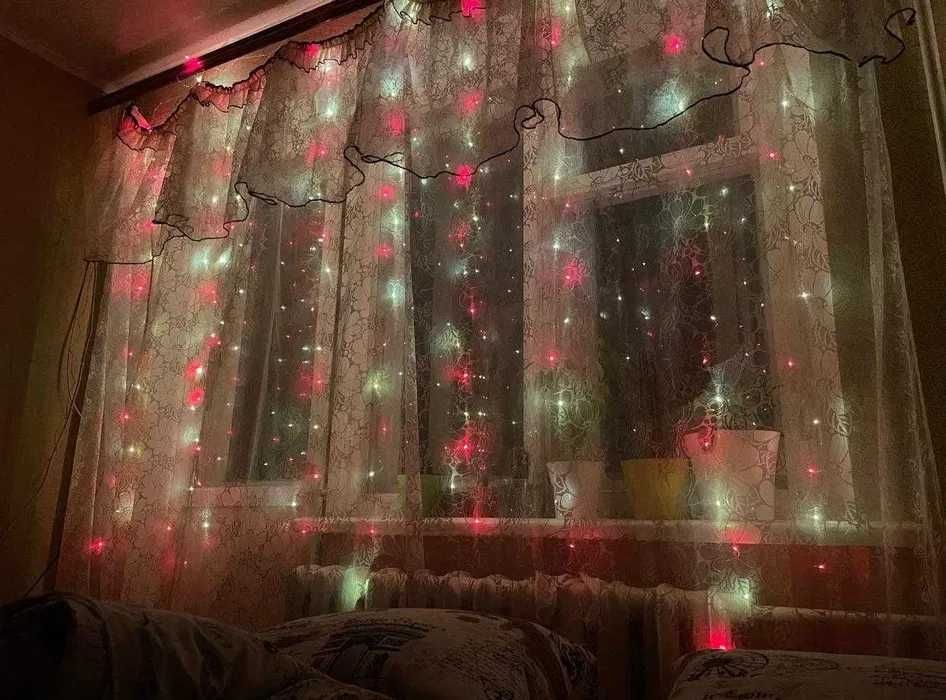 Гирлянда штора на проволоке "Капля росы" 3х2 Разноцветная, RGB 200LED