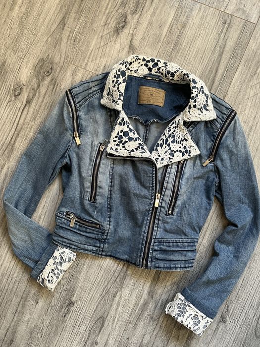 Jeansowa ramoneska vintage koronka xs amisu