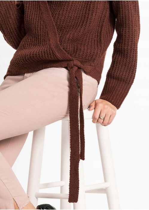 Bonprix ciepły brązowy sweter wiązany długi rękaw 40-42