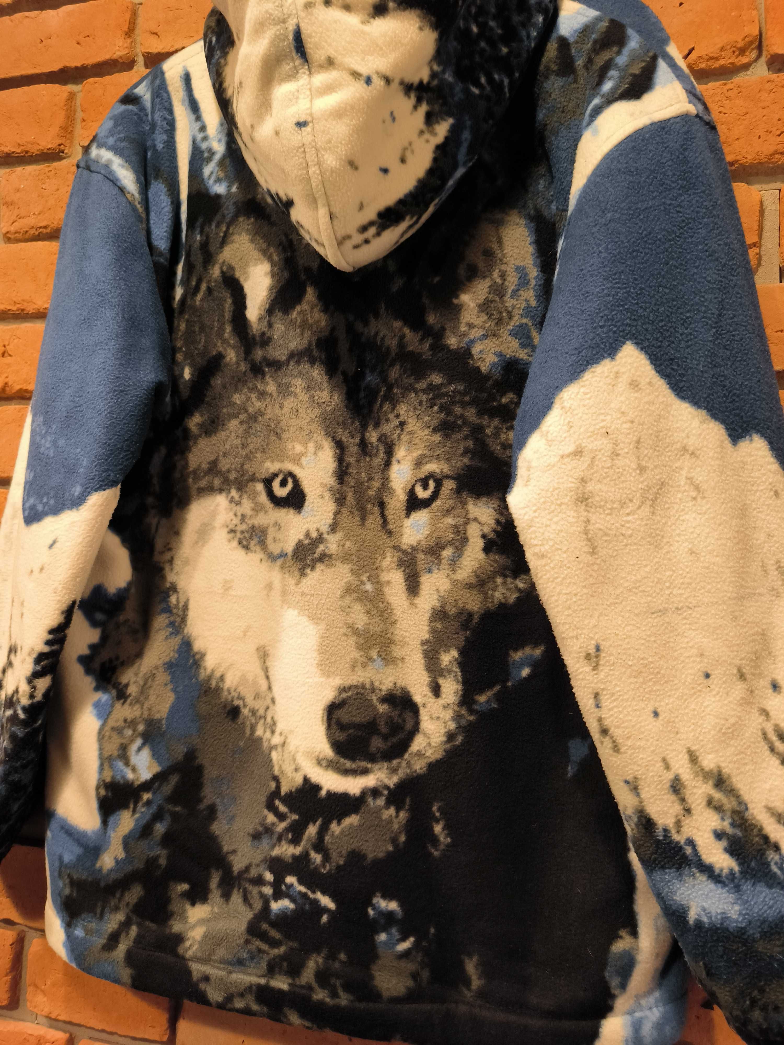 Vintage Bluza Polarowa Kurtka Gruba Ciepła Zimowy Wilki Natura Simran