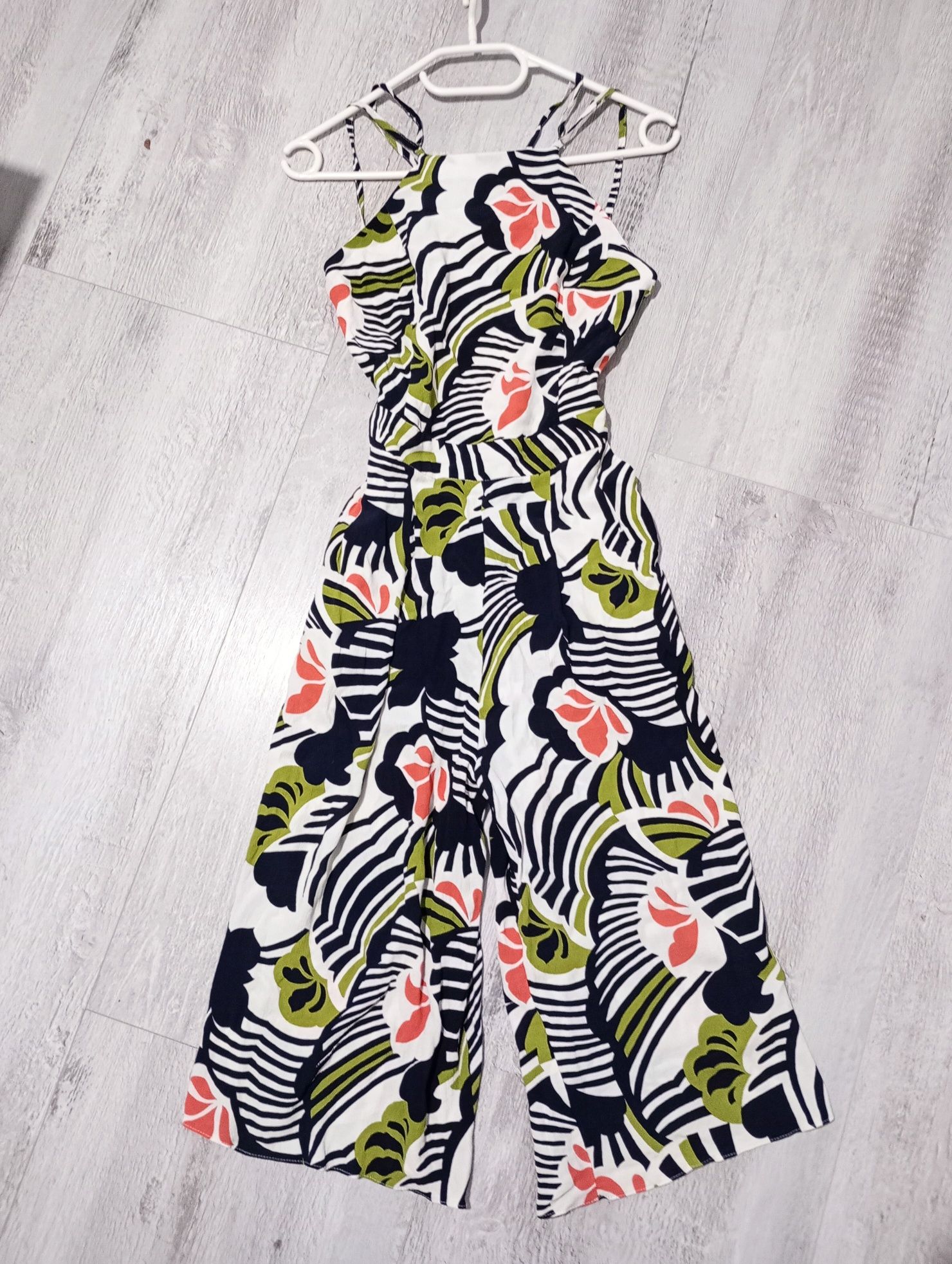 RIVER ISLAND kombinezon letni kuloty gołe plecy szerokie nogawki XXS