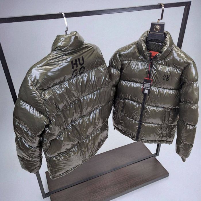 Зимова пуховик Hugo глянцевий хакі пуховик хюго хакі чоловічий
