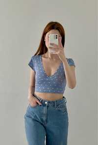 Błękitny crop top XS Cropp