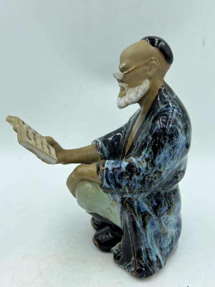 Chińska figurka ceramika mędrzec vintage szkliwona