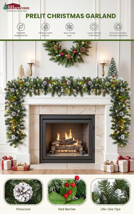 Світлова на батарейках 2,7м різдвяна хвойна гірлянда SHareconn