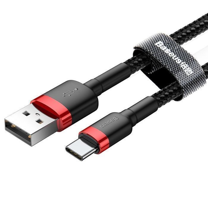 Baseus Nylonowy Kabel USB/USB-C 3M 2A Czarno-Czerwony