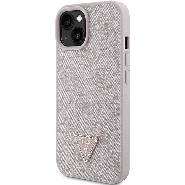 Etui Guess Leather 4G Triangle Strass do iPhone 15 - różowe