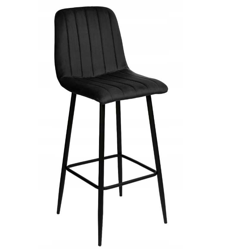 Krzesło barowe hoker stołek wysoki czarny pikowany taboret loft