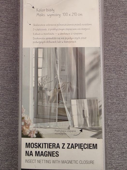 Moskitiera z zapięciem na magnes 100x210 cm biała NOWA Smukee