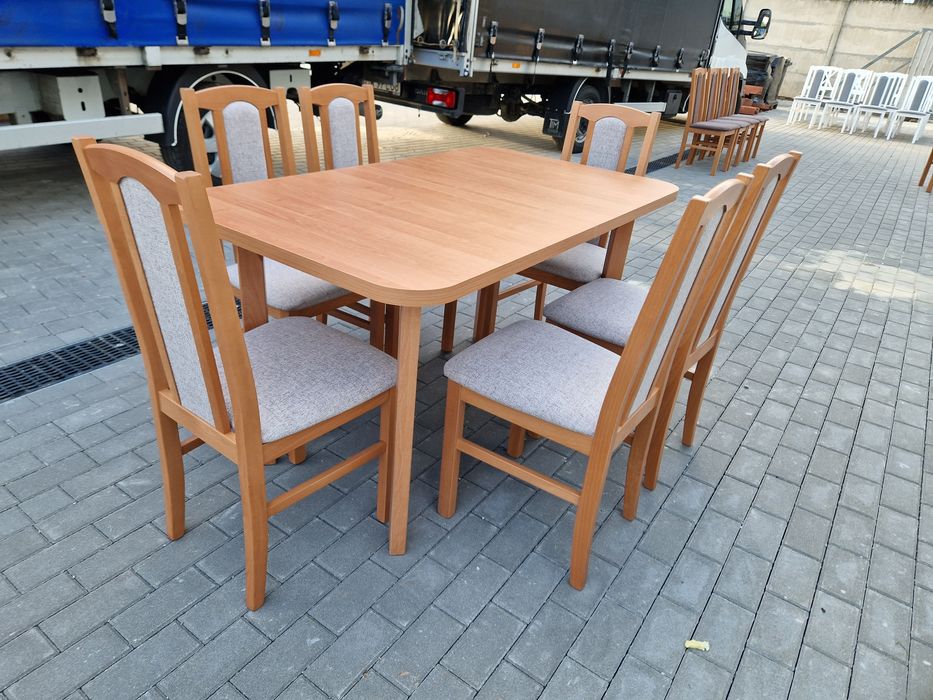 Od ręki, stół 80x140/180 + 6 krzeseł. Olcha + kawa z mlekiem , NOWE