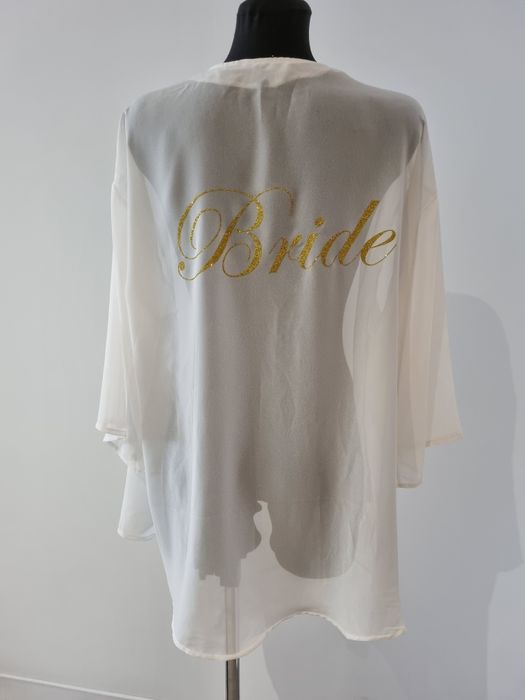 Okrycie szlafrok panna młoda bride wesele ślub złoty napis