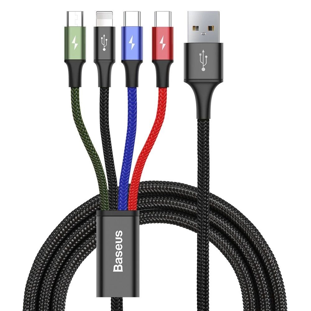 Kabel Baseus 4W1 1.2M Lightning, 2Xusb-C, Microusb Czarny