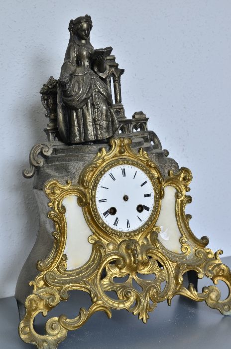 Zegar kominkowy stojący Francja XIX oryginał wahadło nitka ! BRĄZ