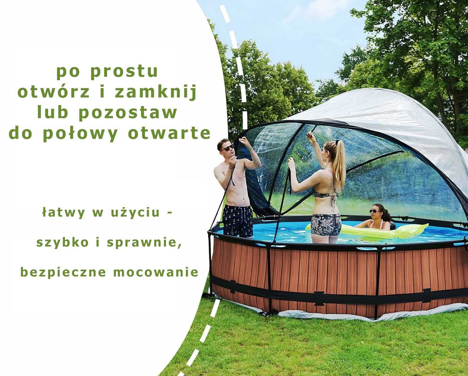 Basen EXIT Stone okrągły 360 cm szary składany dach kopuła pompa filtr