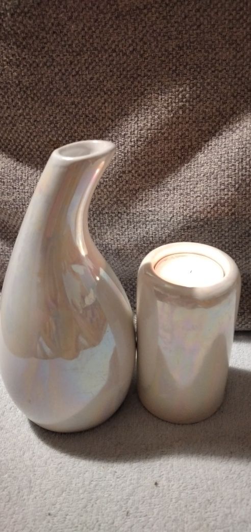 Porcelanowa modernistyczna para -  świecznik i wazonik