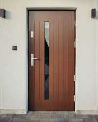 Drewniane drzwi zewnętrzne wejściowe  CZYSTE POWIETRZE możliwy montaż