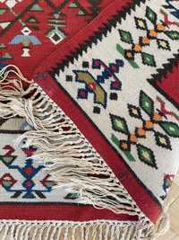 Welniany dywan, kilim, makatka vintage prl