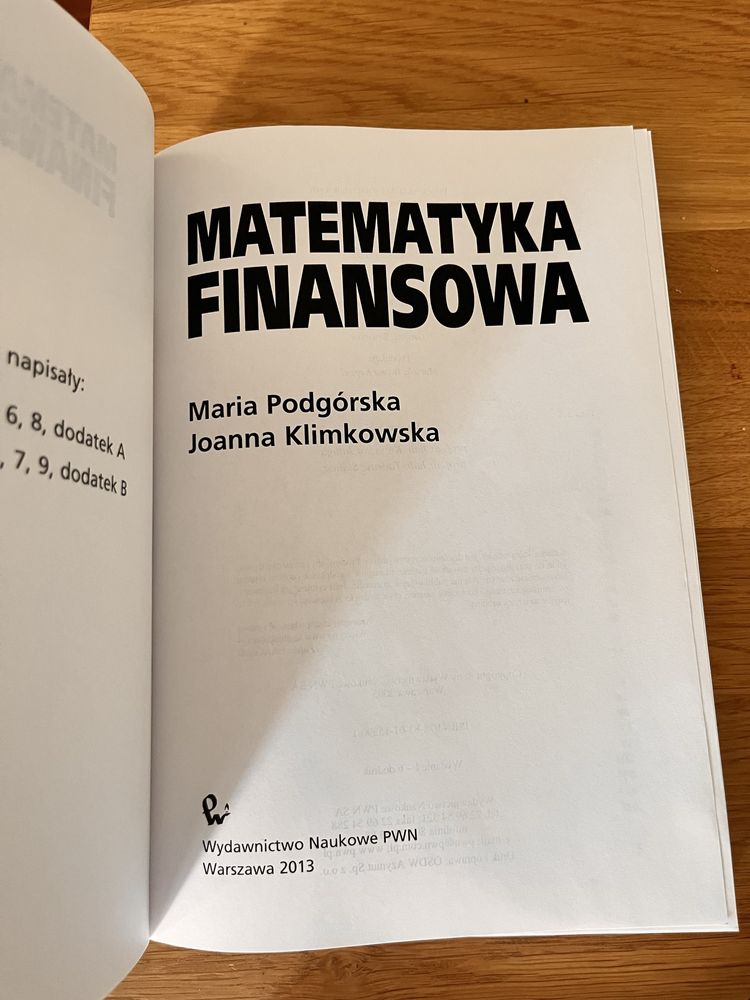 Matematyka finansowa.  M.Podgórska J.Klimkowska