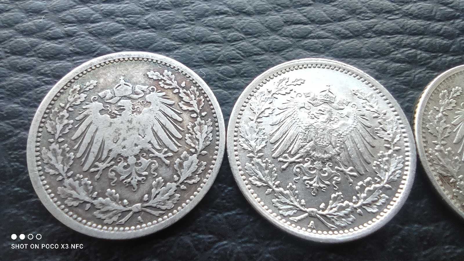 Monety srebrne 3 sztuki 1/2 marki 1905 - 1919 Niemcy Ag srebro
