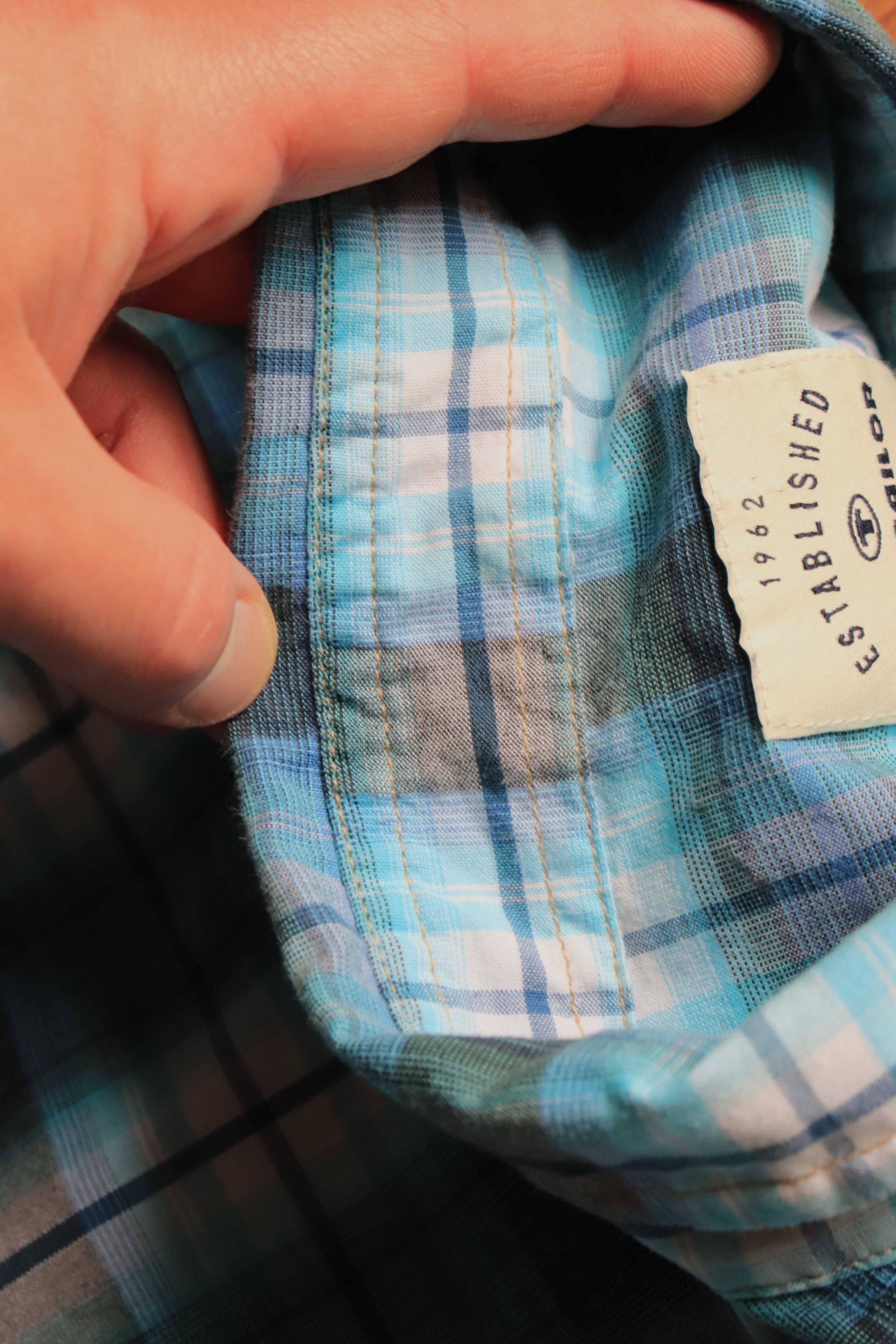 Koszula Tom Tailor r. L/XL niebieska w kratkę kr. rękaw męska bawełna