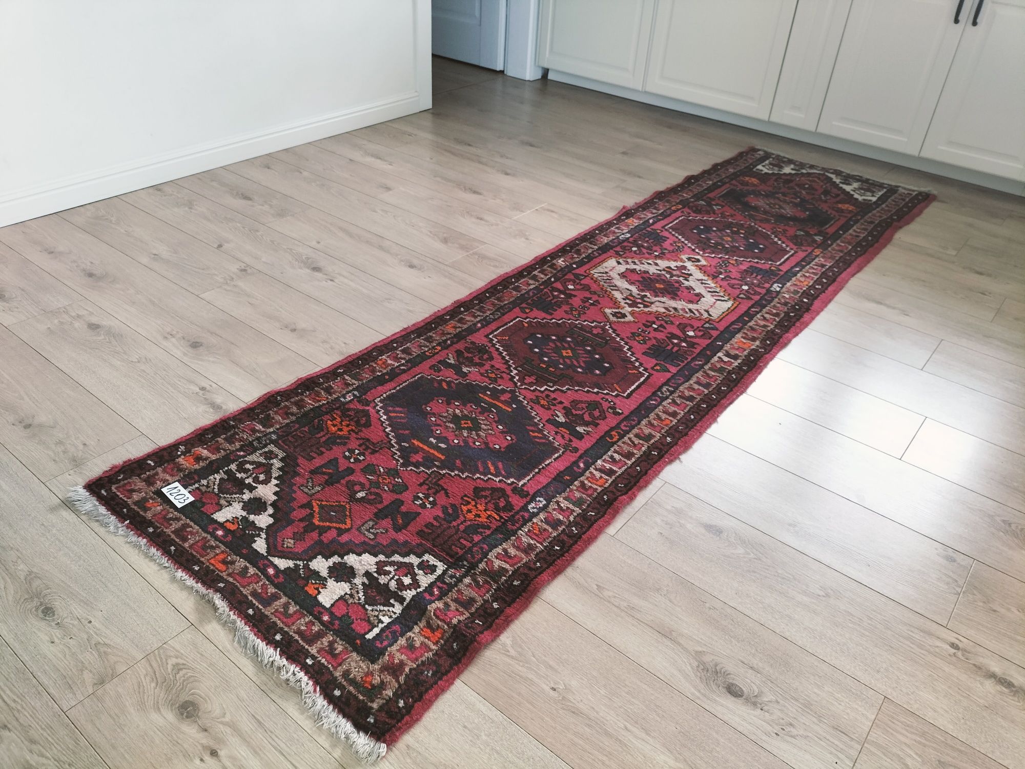 Przepiękny ręcznie tkany wełniany chodnik Hamadan 76x280cm nr 1203