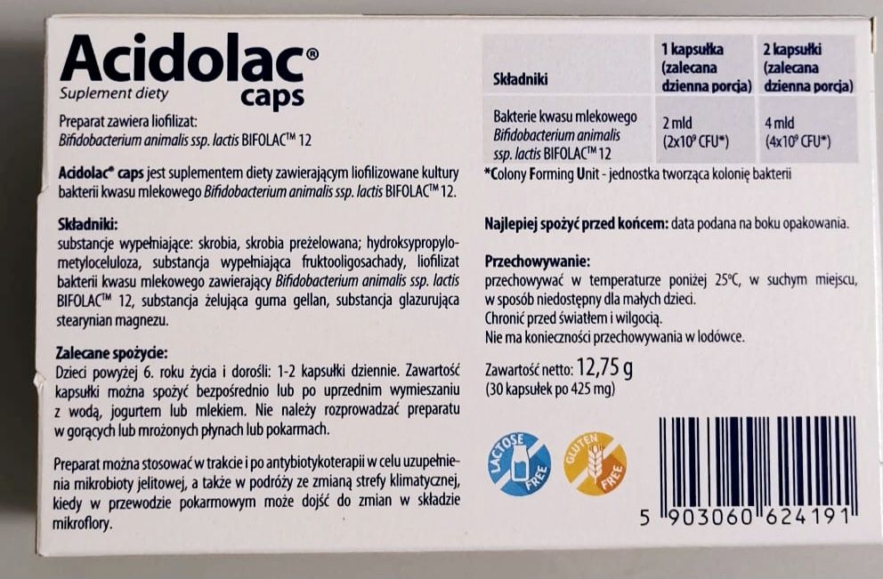 21 tabletek osłonowych Acidolac Caps