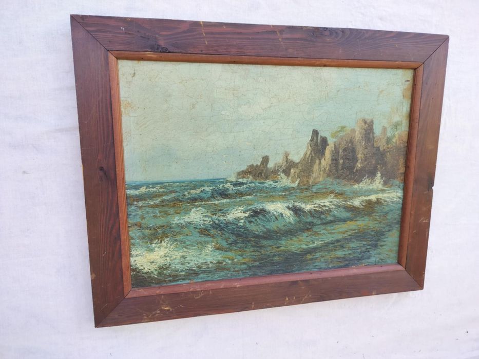 Bardzo stary obraz na płótnie sygnowany  .