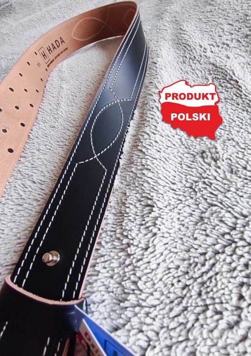 Pas Oficer Skóra Licowa Czarna Nowy Model z Jasną Nicią OUTLET 115 cm