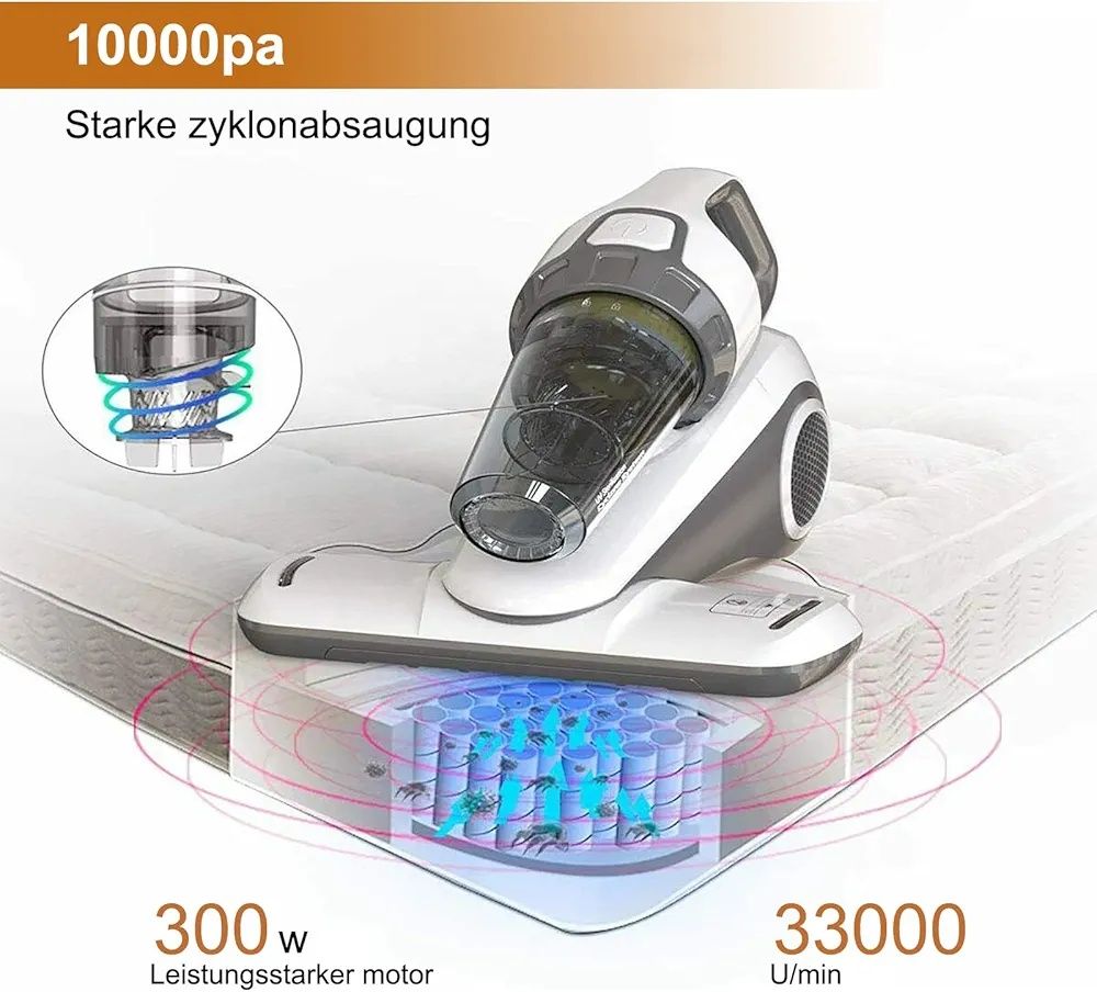 Ręczny odkurzacz łóżkowy alergie Dibea UV-10 do materacy lampa 300W 15