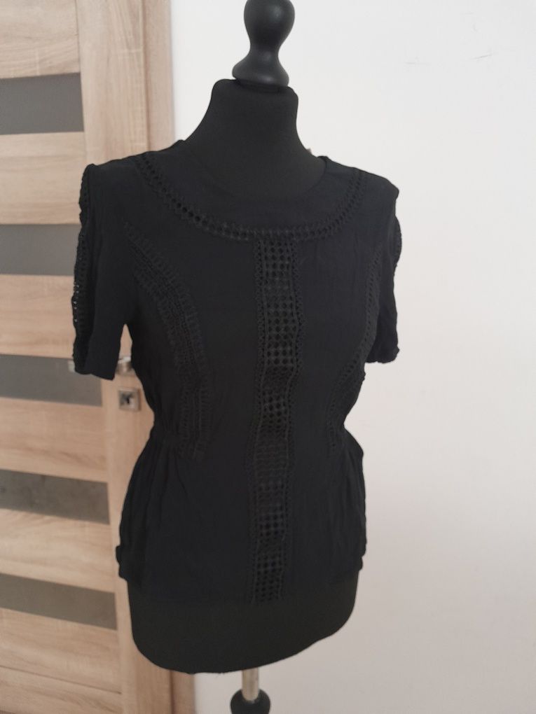 Elegancka Czarna bluzka odważna S XS 34 36 baskinka